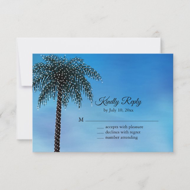 String Lights Palm Tree RSVP Watercolor Card (Front)