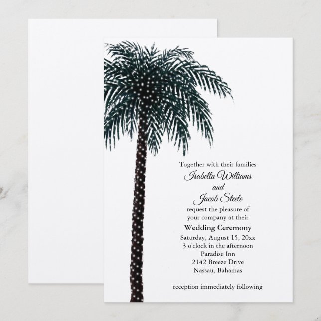 String Lights Palm Tree Wedding Invite on Kraft (Front/Back)
