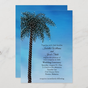 String Lights Palm Tree Wedding Invite Watercolor
