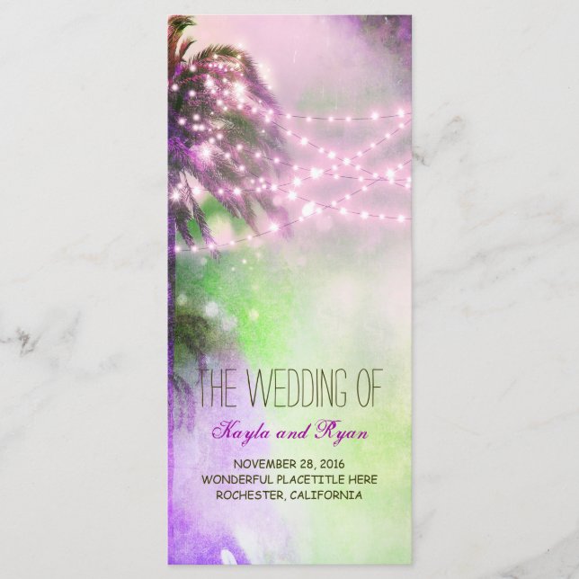 String Lights Palms Beach Purple Wedding Programs (Front)
