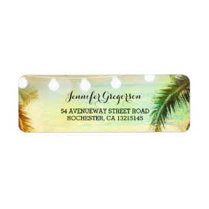 String Lights Palms Beach Sunset Return Wedding Address Label