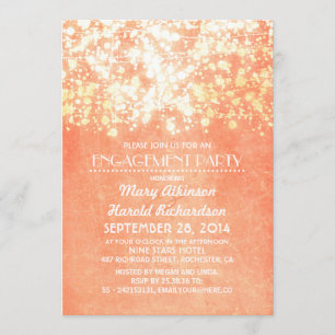 string lights peach and gold engagement party invitation