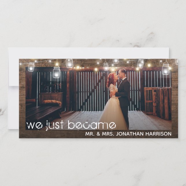 String Lights Photo Just Married Invitation (Front)