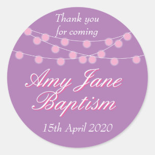 String Lights Pink Baptism Christening Favour Classic Round Sticker