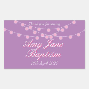 String Lights Pink Baptism Christening Favour Rectangular Sticker