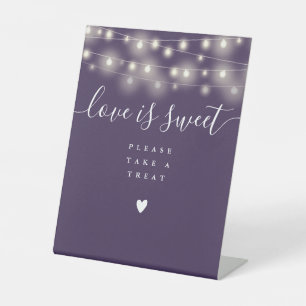 String Lights Purple Love Is Sweet Favour Pedestal Sign