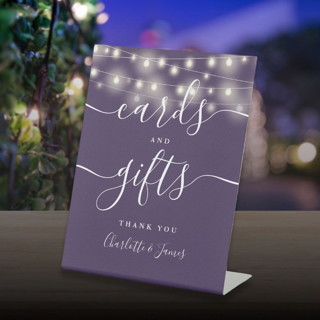 String Lights Purple Script Cards And Gifts Pedestal Sign (String Lights Purple Script Cards And Gifts Pedestal Sign)