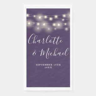 String Lights Purple Signature Script Wedding Napkin