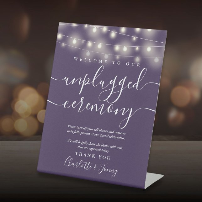 String Lights Purple Unplugged Ceremony Pedestal Sign (String Lights Purple Unplugged Ceremony Pedestal Sign)