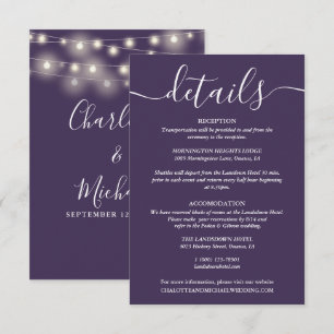 String Lights Purple Wedding Details Enclosure Card