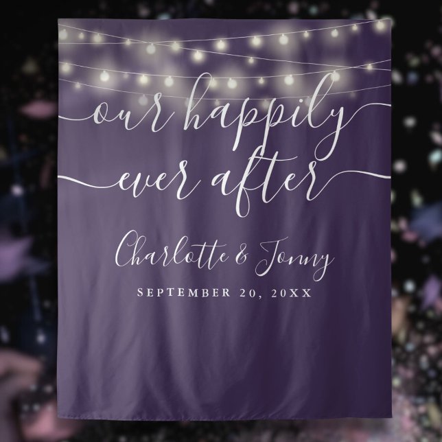 String Lights Purple Wedding Photo Backdrop Tapestry (String Lights Purple Wedding Photo Backdrop)