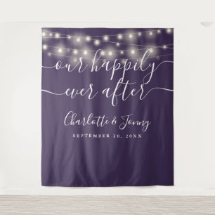 String Lights Purple Wedding Photo Backdrop Tapestry