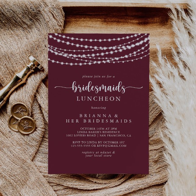 String Lights Red Bridesmaids Luncheon Shower   Invitation (Creator Uploaded)