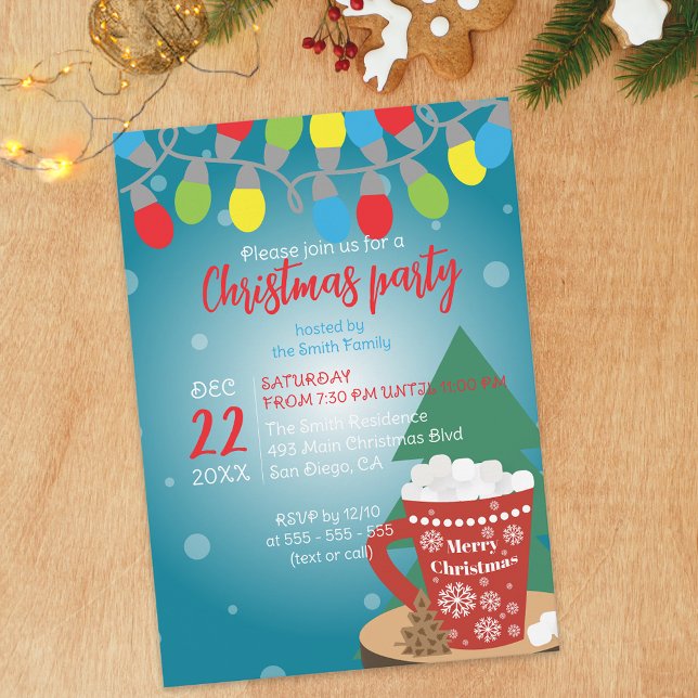 String Lights Red Mug Cosy Winter Christmas Party Invitation (Creator Uploaded)