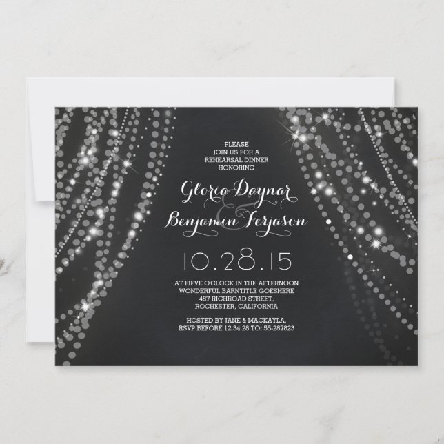 String lights rehearsal dinner invitations (Front)