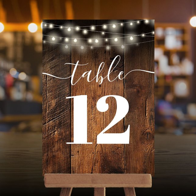 String Lights Rustic Barn Wood Boho Table Number (String Lights Rustic Barn Wood Boho Table Number)