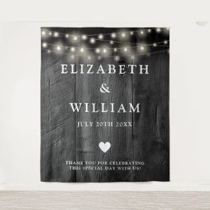 String Lights Rustic Black Wood Photo Backdrop Tapestry