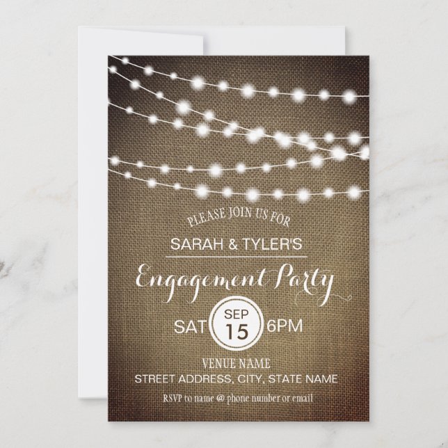 String Lights Rustic Burlap Engagement Party Invitation (Front)