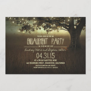 string lights rustic engagement party invitation