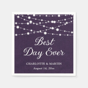 String Lights Rustic Purple Burlap Wedding Napkin