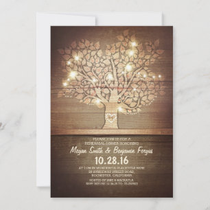 String lights & rustic tree rehearsal dinner invitation