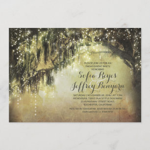 string lights rustic tree vintage engagement party invitation