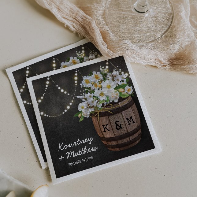 String Lights Rustic Vineyard White Floral Wedding Napkin (Creator Uploaded)