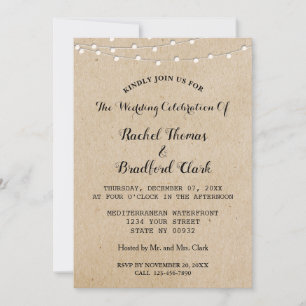String Lights Rustic Wedding Celebration Custom Invitation