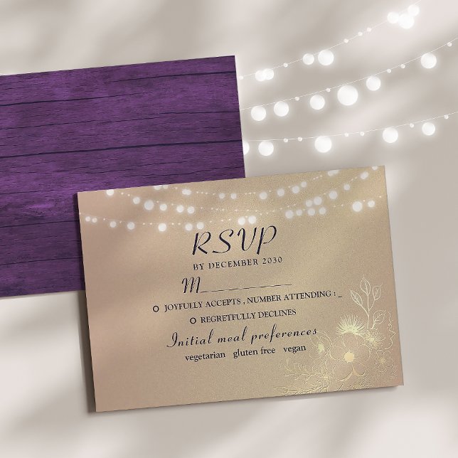 String Lights Rustic Wedding RSVP Card (Creator Uploaded)