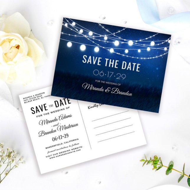 String Lights Rustic Wedding Save the Date Announcement Postcard (Creator Uploaded)