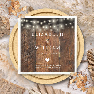 String Lights Rustic Wood Boho Barn Wedding Napkin