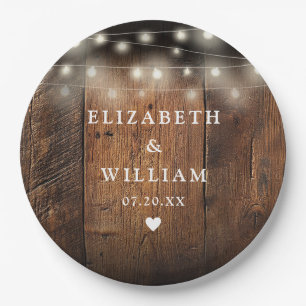 String Lights Rustic Wood Boho Barn Wedding Paper Plate