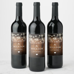 String Lights Rustic Wood Boho Barn Wedding Wine Label