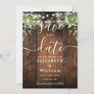 String Lights Rustic Wood Greenery Photo Wedding  Save The Date