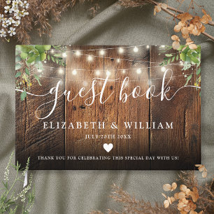 String Lights Rustic Wood Greenery Wedding Guest Book