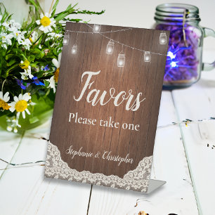 String Lights Rustic Wood Script Wedding Favours Pedestal Sign