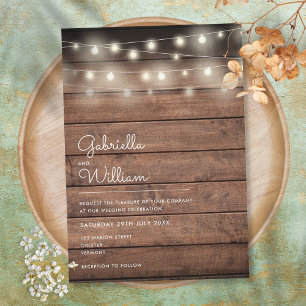 String Lights Rustic Wood Wedding Invitation
