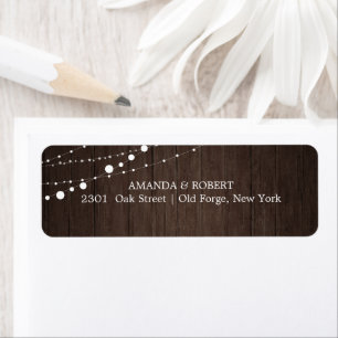 String Lights Rustic Wood Wedding Return Address Label