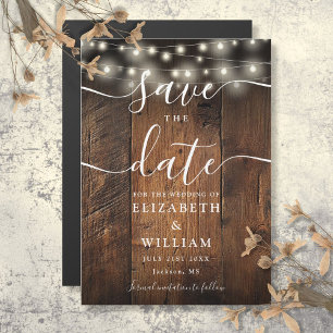 String Lights Rustic Wood Wedding Save The Date Magnetic Invitation