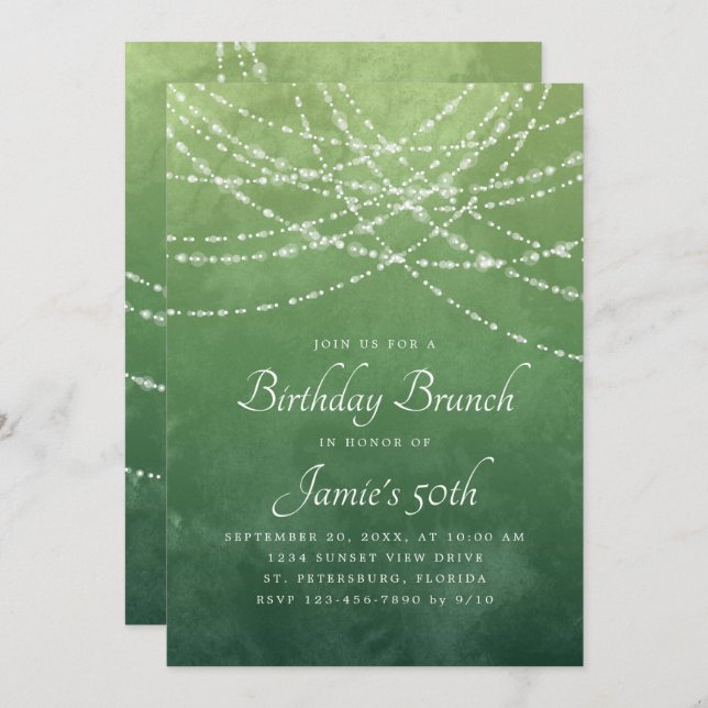 String Lights Sage Green Birthday Brunch Invitation (Front/Back)