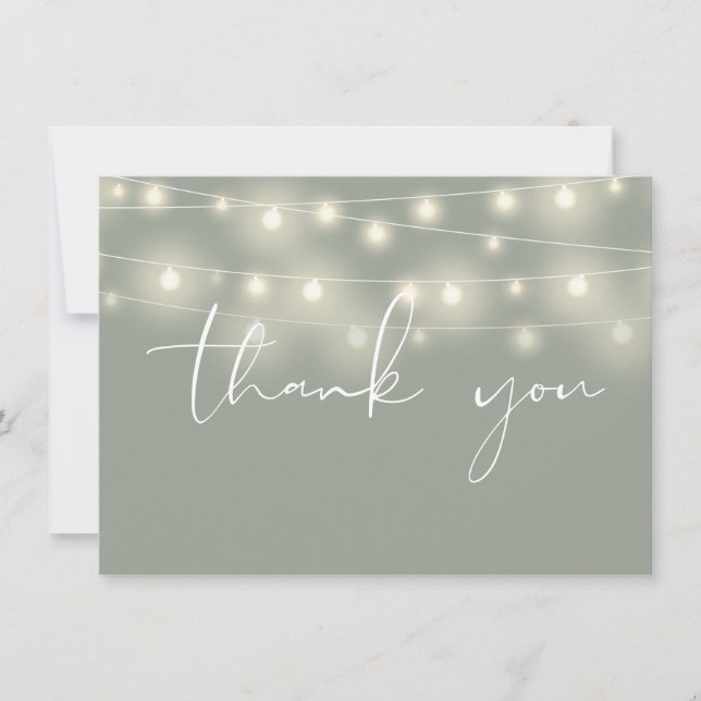 String Lights Sage Green Script Calligraphy Thank You Card (Front)