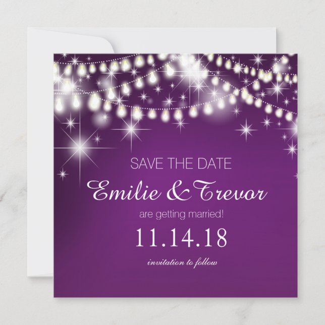 String Lights Save the Date | purple Invitation (Front)