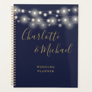 String Lights Script Navy Blue And Gold Wedding Planner