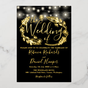 String Lights Script Wedding Black And Gold 