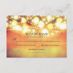 string lights shimmer rustic wedding RSVP Card
