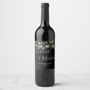 String Lights Signature Script Black White Wedding Wine Label