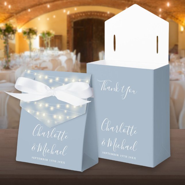 String Lights Signature Script Dusty Blue Wedding Favour Box (String Lights Signature Script Dusty Blue Wedding Favor Box)