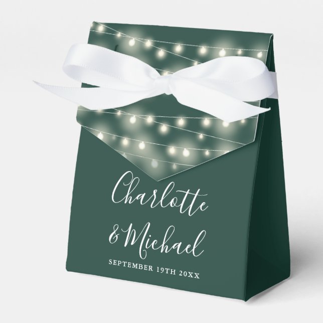 String Lights Signature Script Emerald Wedding Favour Box (Front Side)