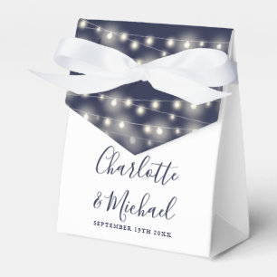 String Lights Signature Script Navy White Wedding  Favour Box