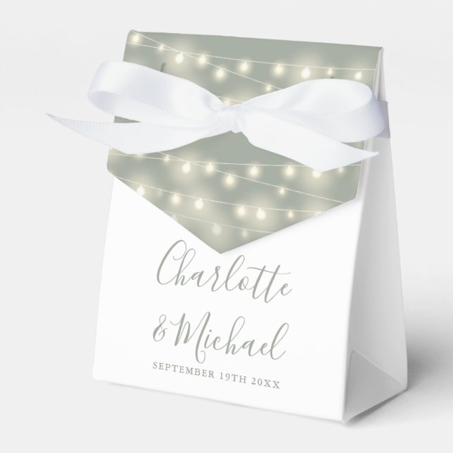 String Lights Signature Script Sage Green Wedding  Favour Box (Front Side)
